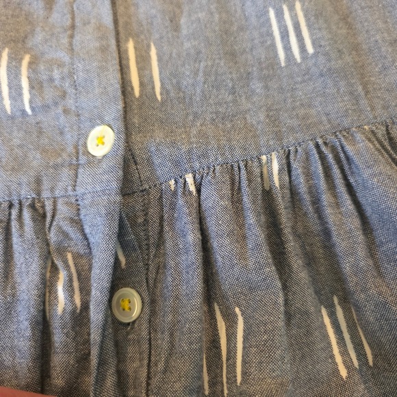 Lilla P Womens XS Blue White Dash Print Cotton Maxi Dress Fringe Hem Button Back - Picture 4 of 12